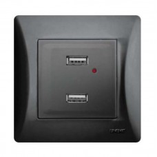 Πρίζα με 2 θύρες USB Μαύρο Lineme H-Series 50-00139-2